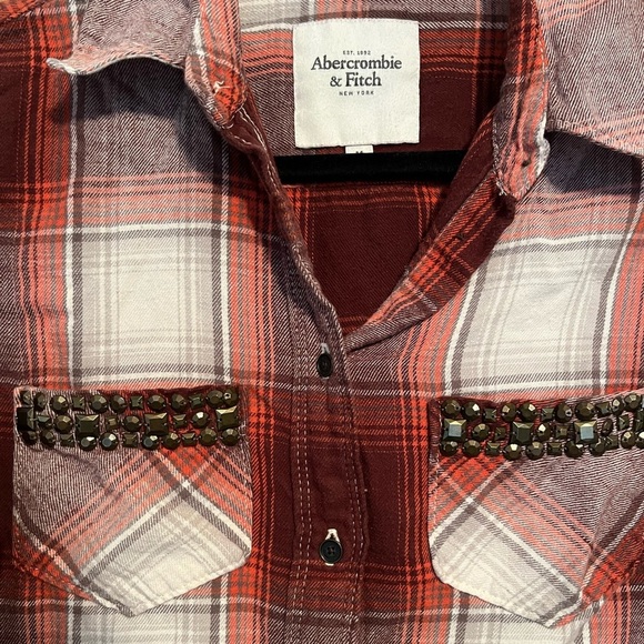 Abercrombie & Fitch Red Plaid Flannel Women's Shirt - Picture 4 of 7